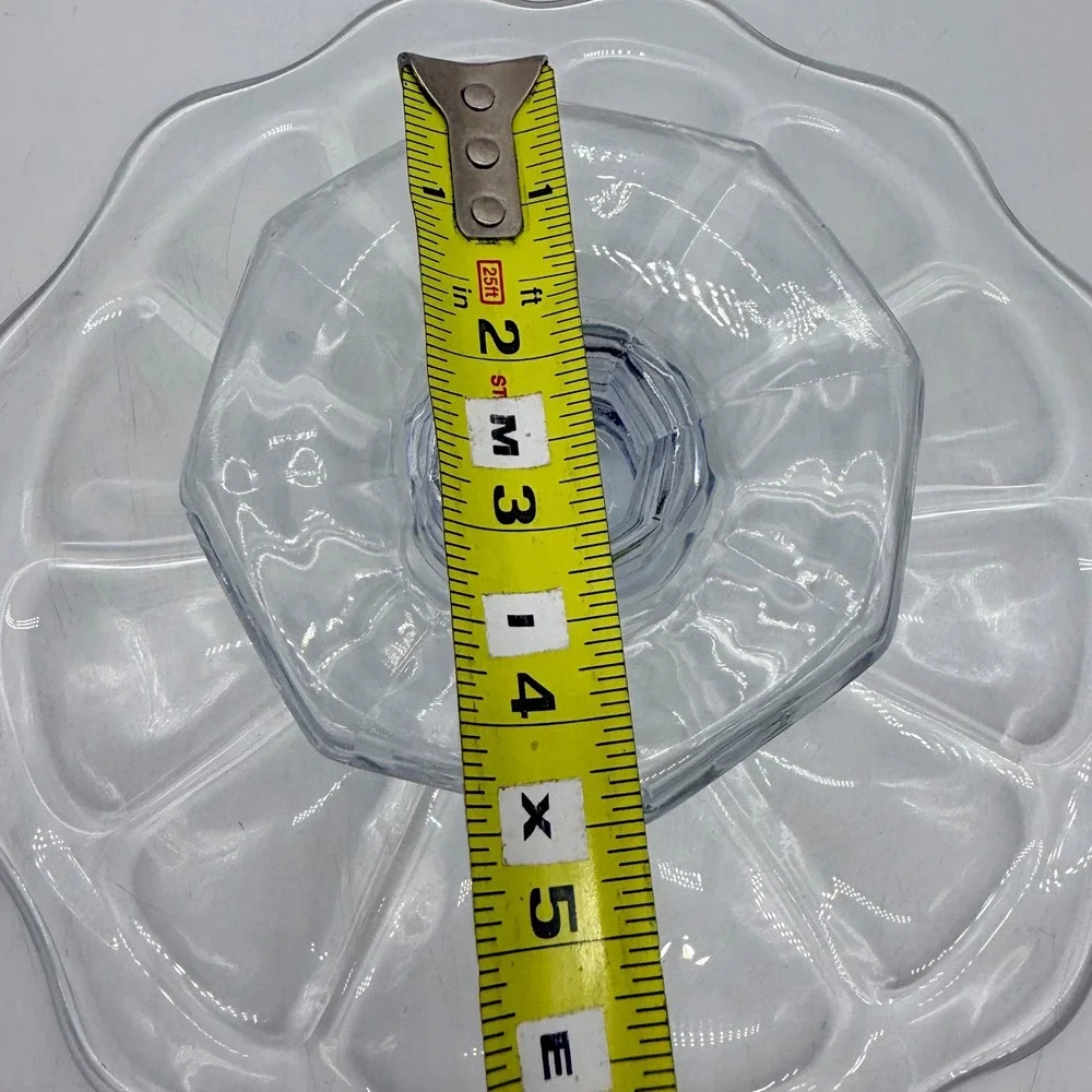 Vintage Clear Glass Cake Stand Scalloped Edge Pedestal Dessert Plate Excellent